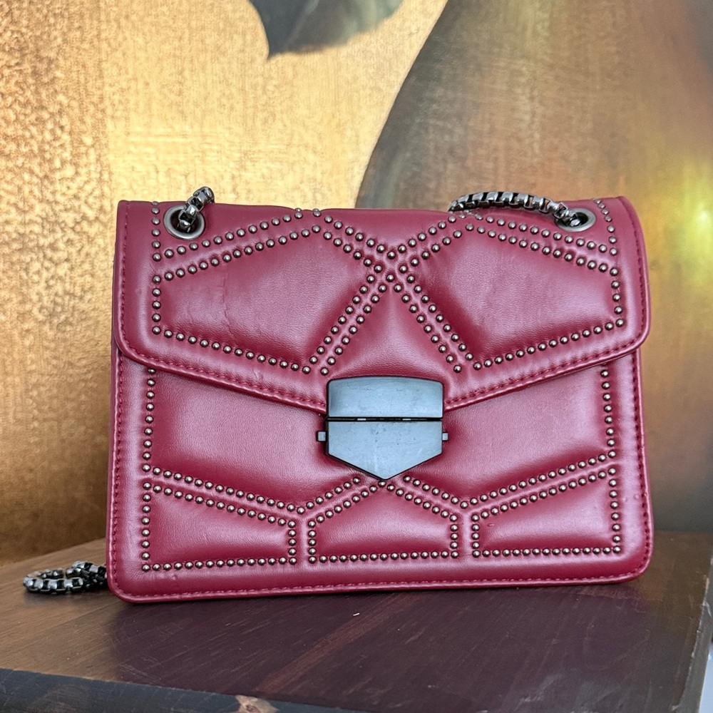 Studded Red Vegan Hand/Shoulder Bag